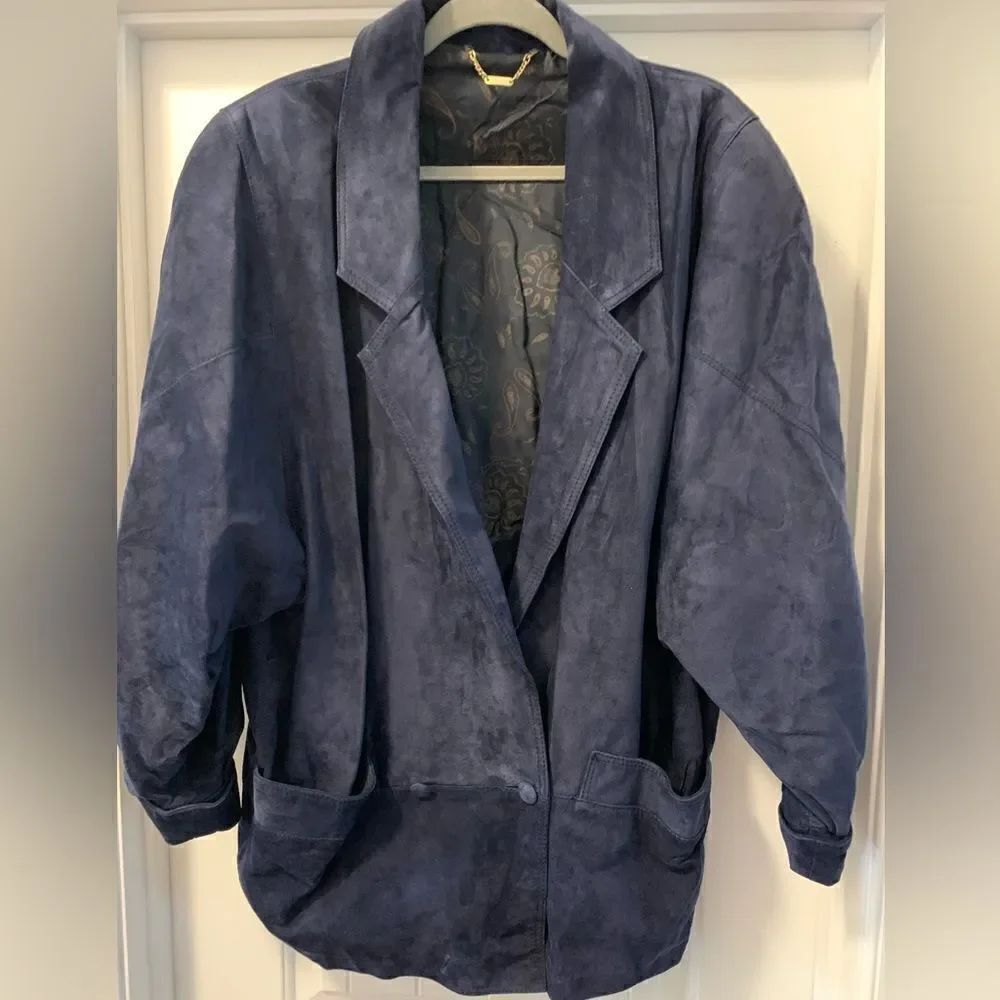 Linea Pelle Vintage Italian Suede Jacket Size IT 46 (XL in US) Blue